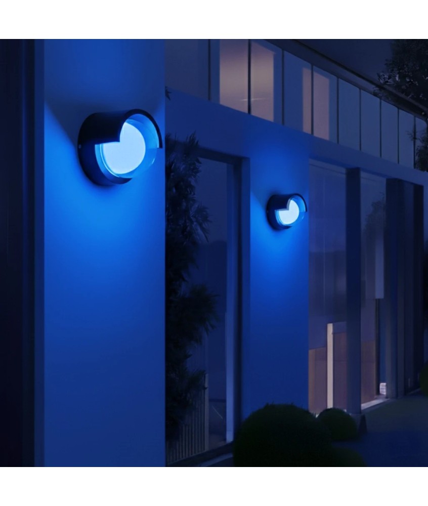 kelvo® NEXA KLV-101-0253 Φωτιστικό Τοίχου - Απλίκα LED 6W 360lm 180° AC 220-240V Αδιάβροχο IP65 Μπλε - Sanan SMD Chip & TÜV SÜD Driver - Μαύρο Ματ - Μ11 x Π9 x Υ11cm - 5 Χρόνια Εγγύηση